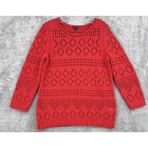 Talbots Sweater Womens Medium Chunky Knit Pullover Casual Classic Geometric Red